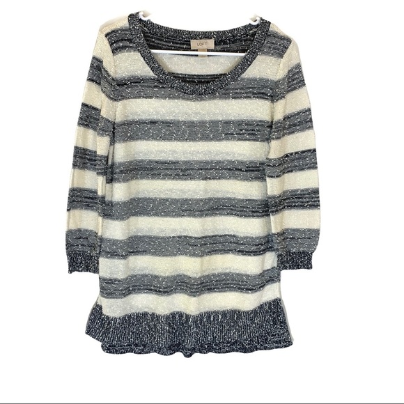 LOFT Grey & Cream Striped Textured Sweater - Picture 1 of 11